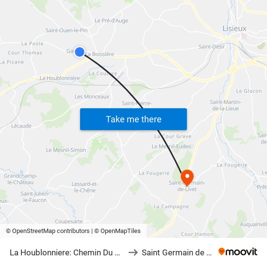 La Houblonniere: Chemin Du Moulin to Saint Germain de Livet map
