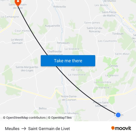 Meulles to Saint Germain de Livet map
