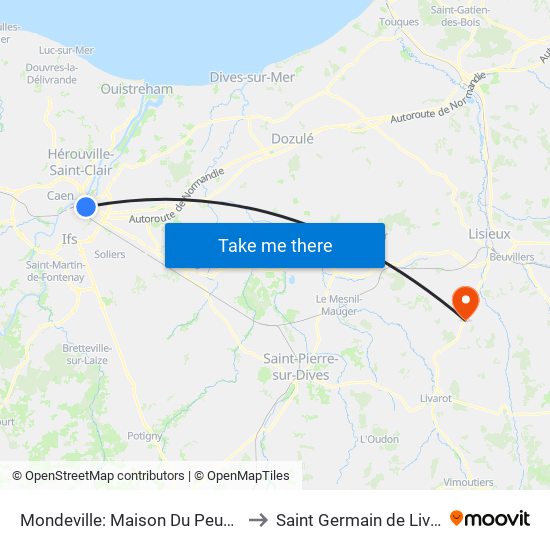 Mondeville: Maison Du Peuple to Saint Germain de Livet map