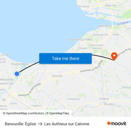 Benouville: Église to Les Authieux sur Calonne map