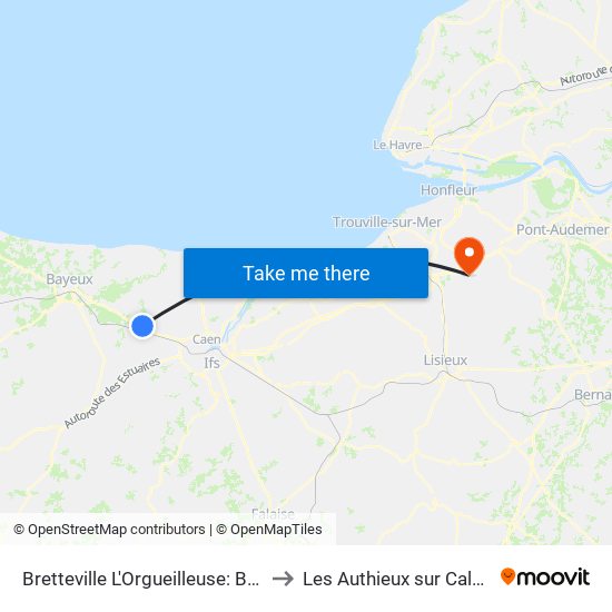 Bretteville L'Orgueilleuse: Bessin to Les Authieux sur Calonne map