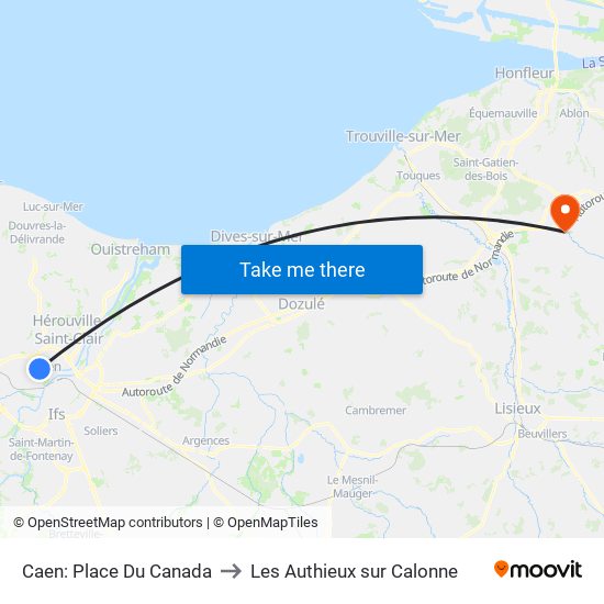 Caen: Place Du Canada to Les Authieux sur Calonne map