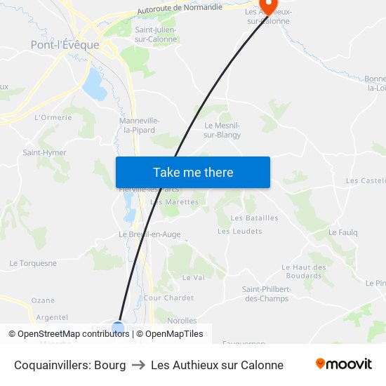 Coquainvillers: Bourg to Les Authieux sur Calonne map