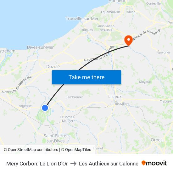 Mery Corbon: Le Lion D'Or to Les Authieux sur Calonne map
