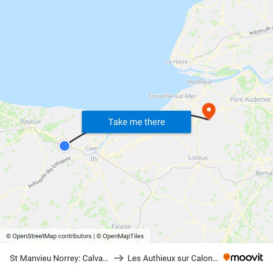 St Manvieu Norrey: Calvaire to Les Authieux sur Calonne map