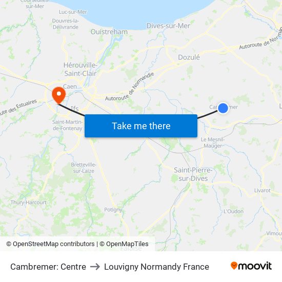 Cambremer: Centre to Louvigny Normandy France map