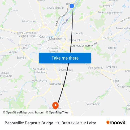 Benouville: Pegasus Bridge to Bretteville sur Laize map