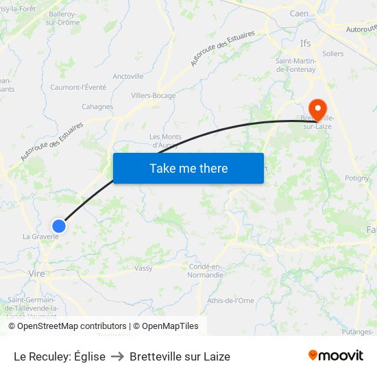 Le Reculey: Église to Bretteville sur Laize map