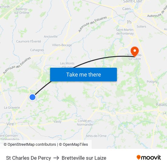 St Charles De Percy to Bretteville sur Laize map