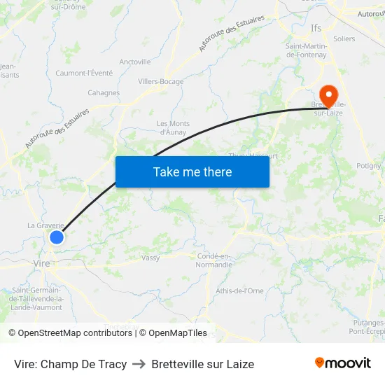 Vire: Champ De Tracy to Bretteville sur Laize map