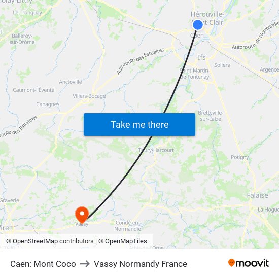 Caen: Mont Coco to Vassy Normandy France map