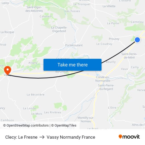Clecy: Le Fresne to Vassy Normandy France map
