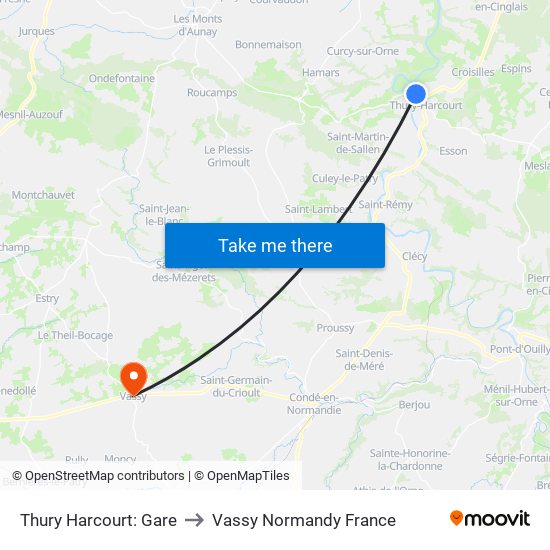 Thury Harcourt: Gare to Vassy Normandy France map
