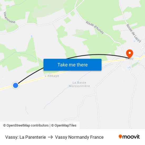 Vassy: La Parenterie to Vassy Normandy France map