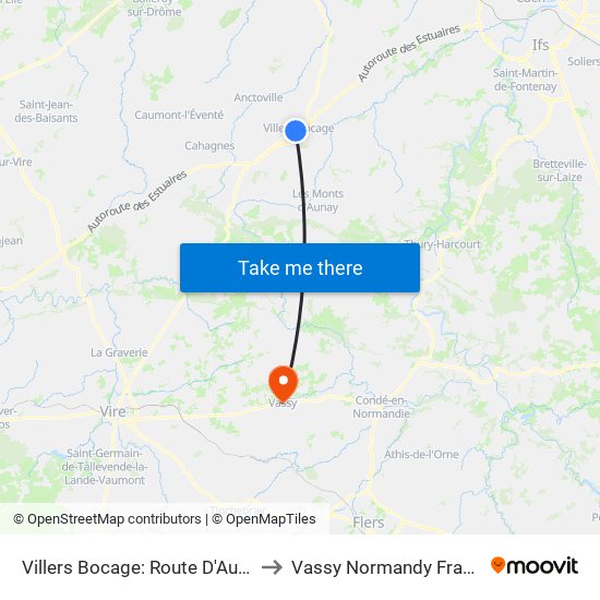 Villers Bocage: Route D'Aunay to Vassy Normandy France map