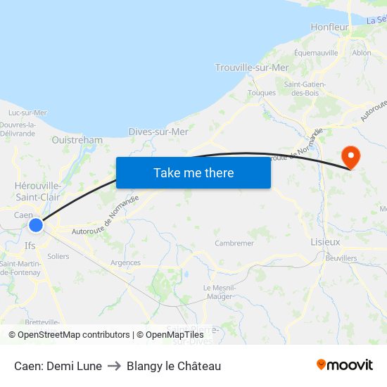 Caen: Demi Lune to Blangy le Château map