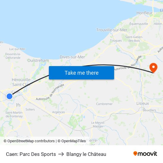 Caen: Parc Des Sports to Blangy le Château map