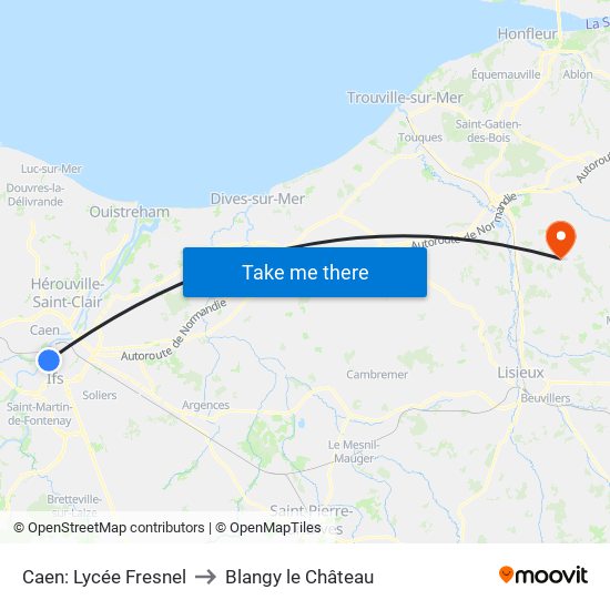 Caen: Lycée Fresnel to Blangy le Château map