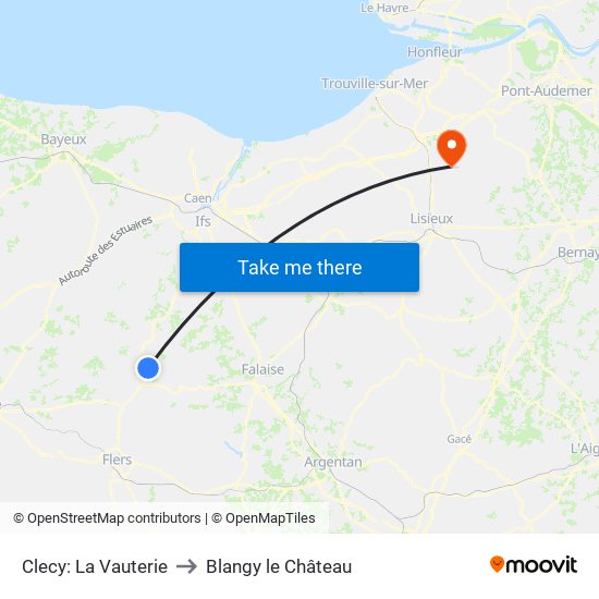 Clecy: La Vauterie to Blangy le Château map