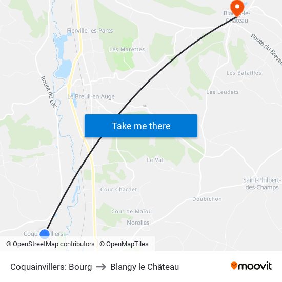 Coquainvillers: Bourg to Blangy le Château map