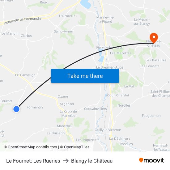 Le Fournet: Les Rueries to Blangy le Château map
