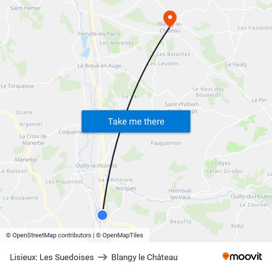 Lisieux: Les Suedoises to Blangy le Château map