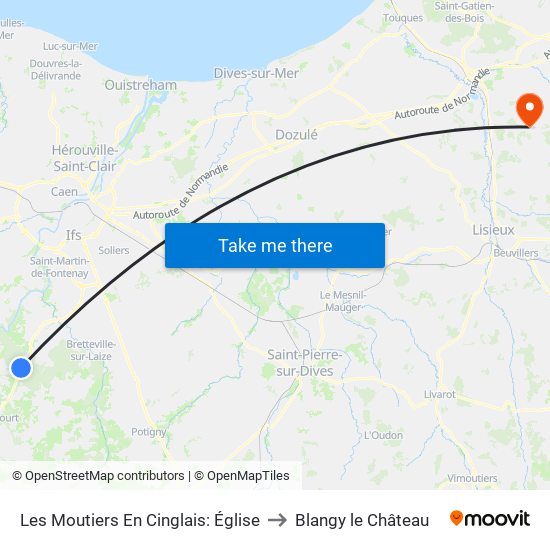 Les Moutiers En Cinglais: Église to Blangy le Château map