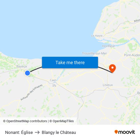 Nonant: Église to Blangy le Château map