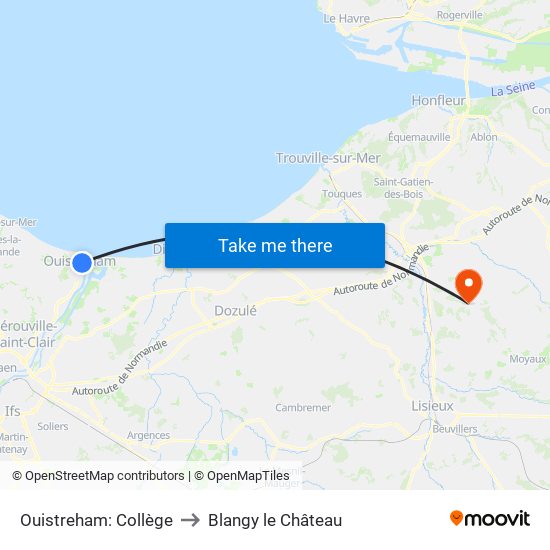 Ouistreham: Collège to Blangy le Château map