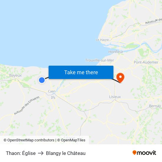Thaon: Église to Blangy le Château map