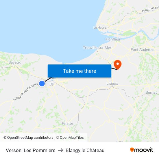 Verson: Les Pommiers to Blangy le Château map