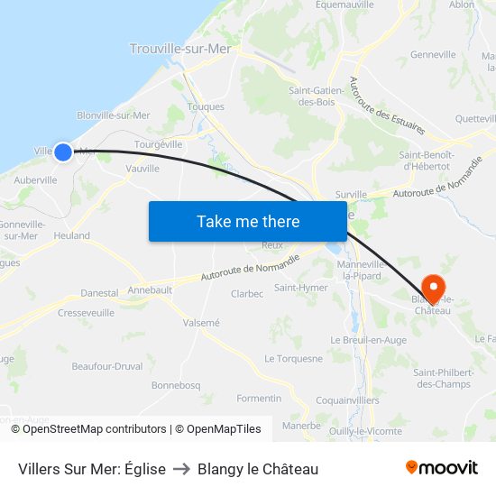 Villers Sur Mer: Église to Blangy le Château map