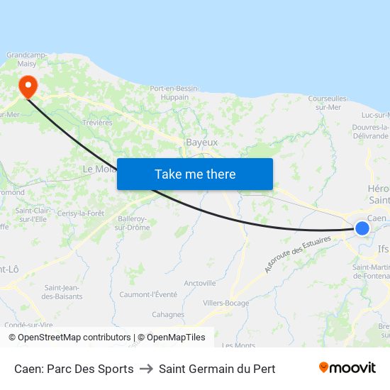 Caen: Parc Des Sports to Saint Germain du Pert map