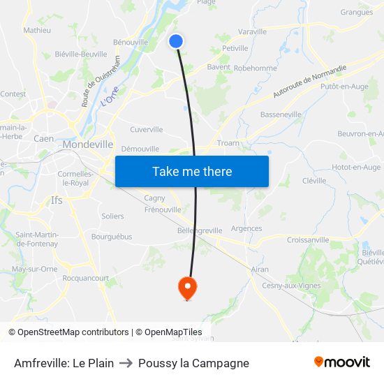 Amfreville: Le Plain to Poussy la Campagne map