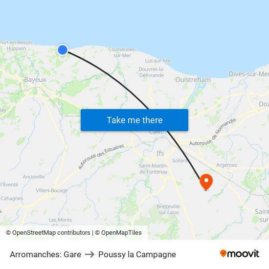 Arromanches: Gare to Poussy la Campagne map