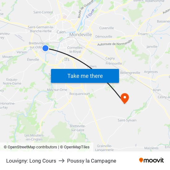 Louvigny: Long Cours to Poussy la Campagne map