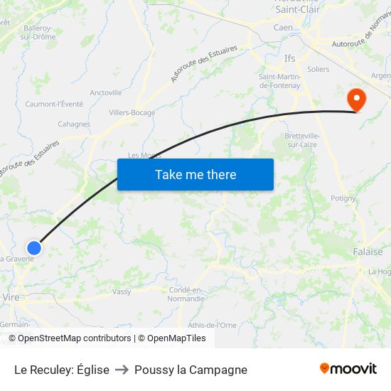 Le Reculey: Église to Poussy la Campagne map