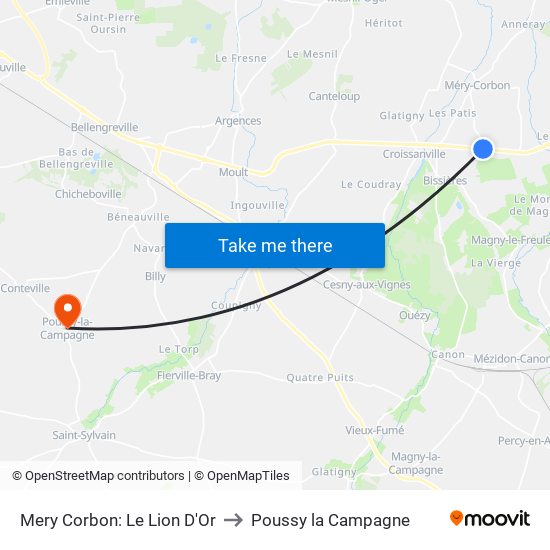 Mery Corbon: Le Lion D'Or to Poussy la Campagne map