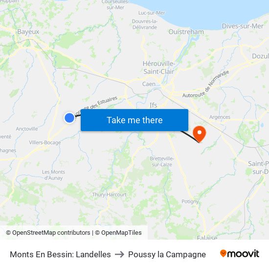 Monts En Bessin: Landelles to Poussy la Campagne map