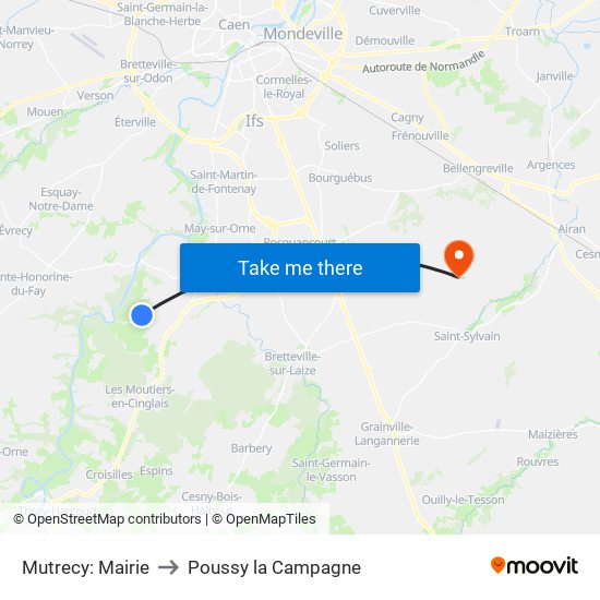 Mutrecy: Mairie to Poussy la Campagne map