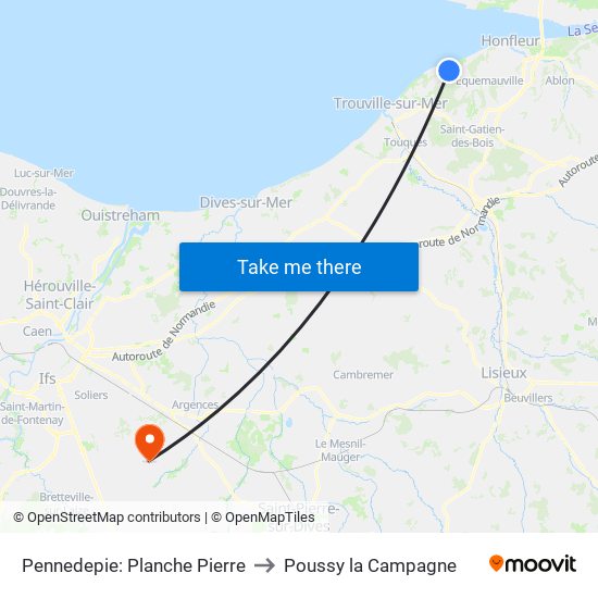 Pennedepie: Planche Pierre to Poussy la Campagne map