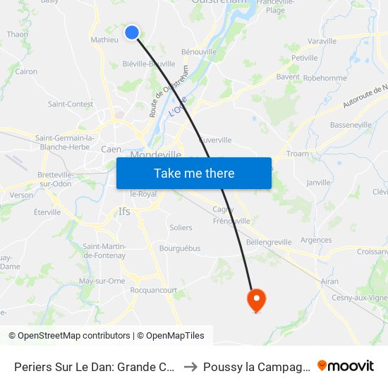 Periers Sur Le Dan: Grande Cour to Poussy la Campagne map