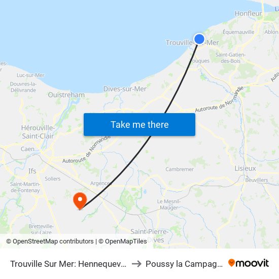 Trouville Sur Mer: Hennequeville to Poussy la Campagne map