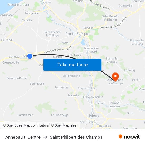 Annebault: Centre to Saint Philbert des Champs map