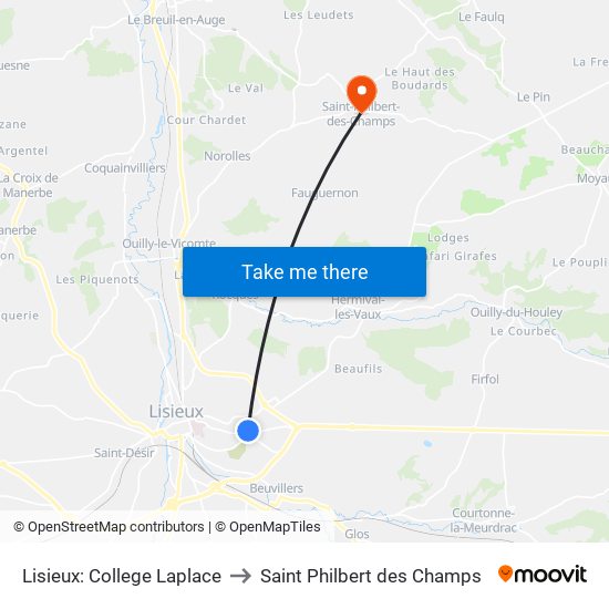 Lisieux: College Laplace to Saint Philbert des Champs map