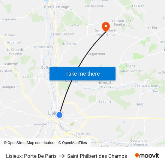 Lisieux: Porte De Paris to Saint Philbert des Champs map