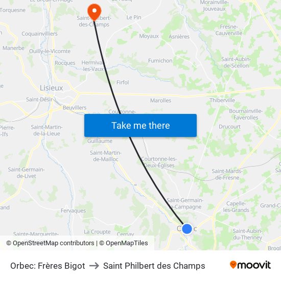 Orbec: Frères Bigot to Saint Philbert des Champs map