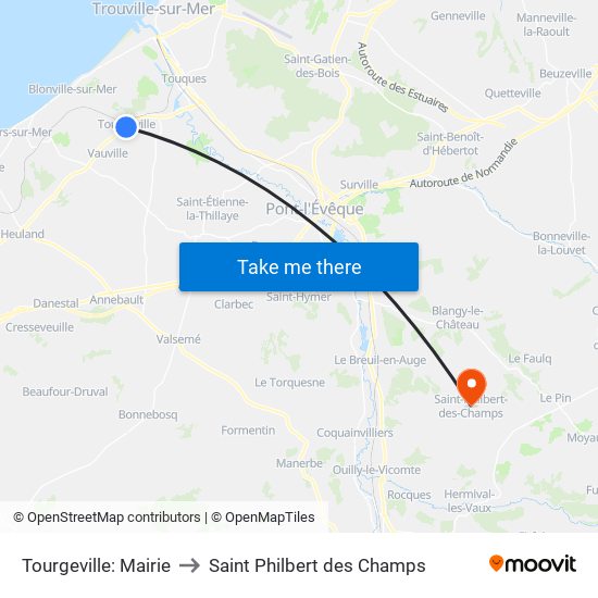 Tourgeville: Mairie to Saint Philbert des Champs map