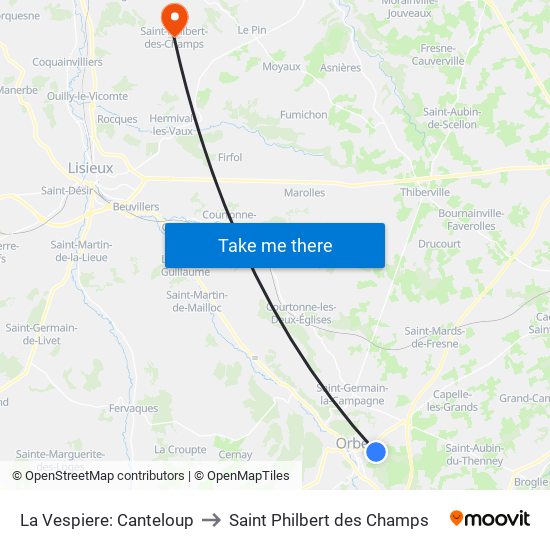 La Vespiere: Canteloup to Saint Philbert des Champs map