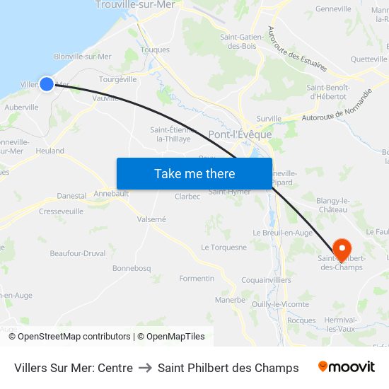 Villers Sur Mer: Centre to Saint Philbert des Champs map